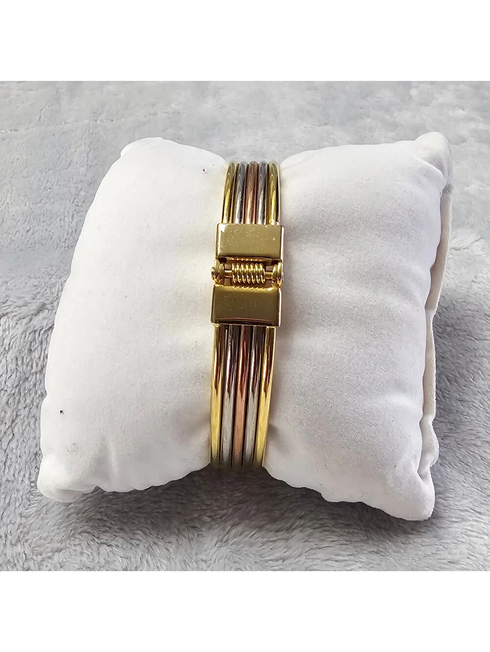 Premier Designs Tri Tone Hinged Cuff Bracelet Gold Silver Rose Gold Multi Wire